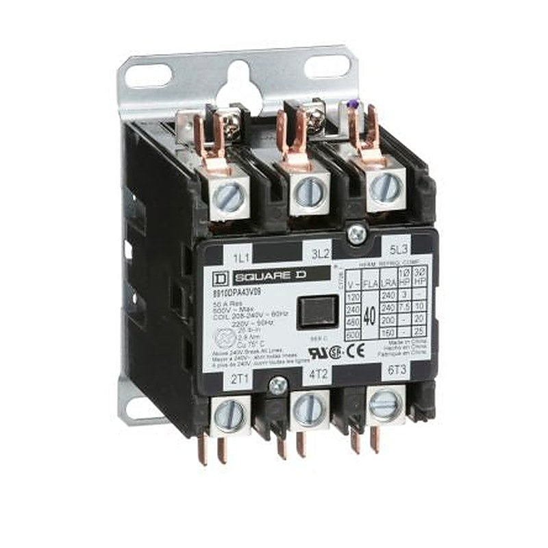 Schneider Electric DPA Contactor, 220V ac Coil, 3-Pole, 40 A 208V ac, 220 V ac, 240 V ac, 3 NO, 600V ac