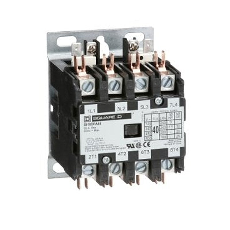 Contactor, Definite Purpose, 40A, 4 pole, 25HP at 575VAC, 3 phase, 208/240VAC 60Hz 220VAC 50Hz coil, open (Contactor Definite Purpose) is a Schneider Electric product. Designed for reliable performance and long service life. Available across Iraq — contact us for pricing and delivery options.