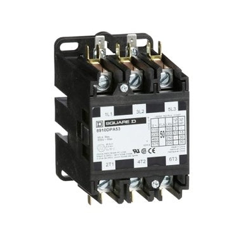 Contactor, Definite Purpose, 50A, 3 pole, 30HP at 575VAC, 3 phase, 440/480VAC 50/60Hz coil, open (Contactor Definite Purpose) is a Schneider Electric product. Designed for reliable performance and long service life. Available across Iraq — contact us for pricing and delivery options.