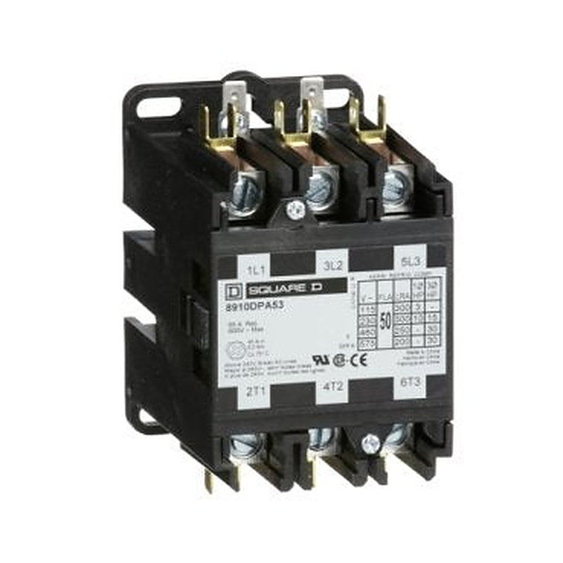 Contactor, Definite Purpose, 50A, 3 pole, 30HP at 575VAC, 3 phase, 24/24VAC 50/60Hz coil, open (Contactor Definite Purpose) is a Schneider Electric product. Designed for reliable performance and long service life. Available across Iraq — contact us for pricing and delivery options.