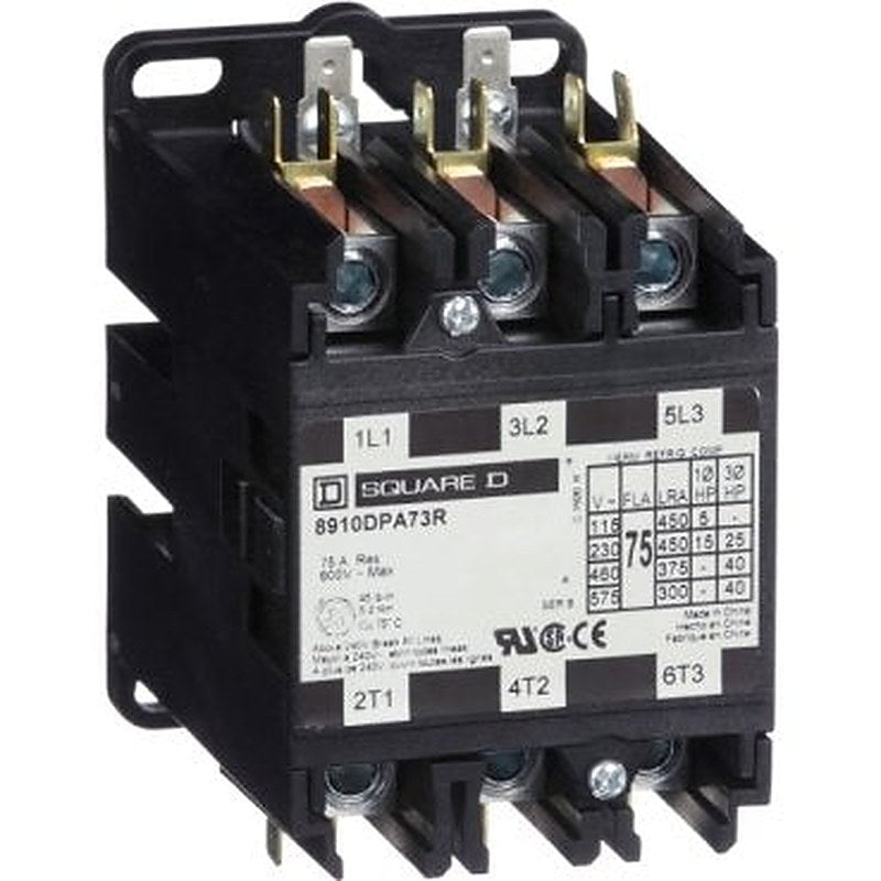 Contactor, Definite Purpose, 75A, 3 pole, 40 HP at 575 VAC, 3 phase, 24/24 VAC 50/60 Hz coil, open (Contactor Definite Purpose) is a Schneider Electric product. Designed for reliable performance and long service life. Available across Iraq — contact us for pricing and delivery options.