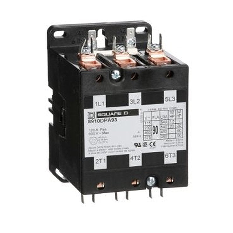 Contactor, Definite Purpose, 90A, 3 pole, 50HP at 575VAC, 3 phase, 24/24VAC 50/60Hz coil, open (Contactor Definite Purpose) is a Schneider Electric product. Designed for reliable performance and long service life. Available across Iraq — contact us for pricing and delivery options.