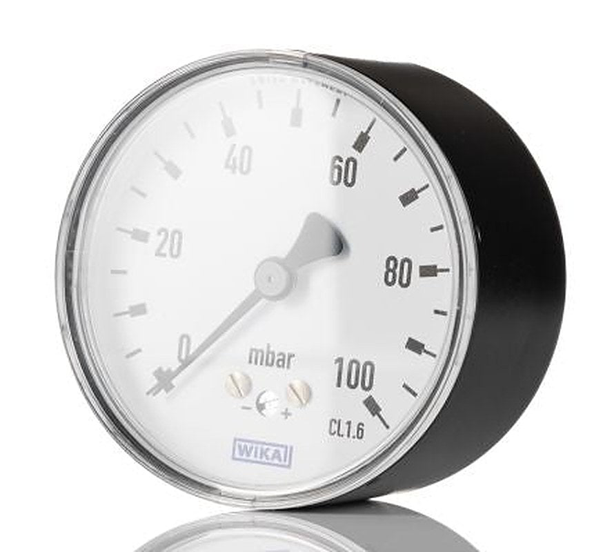 WIKA 1/4 in NPT Threaded Pressure Gauge, 63 mm, 400 mbar