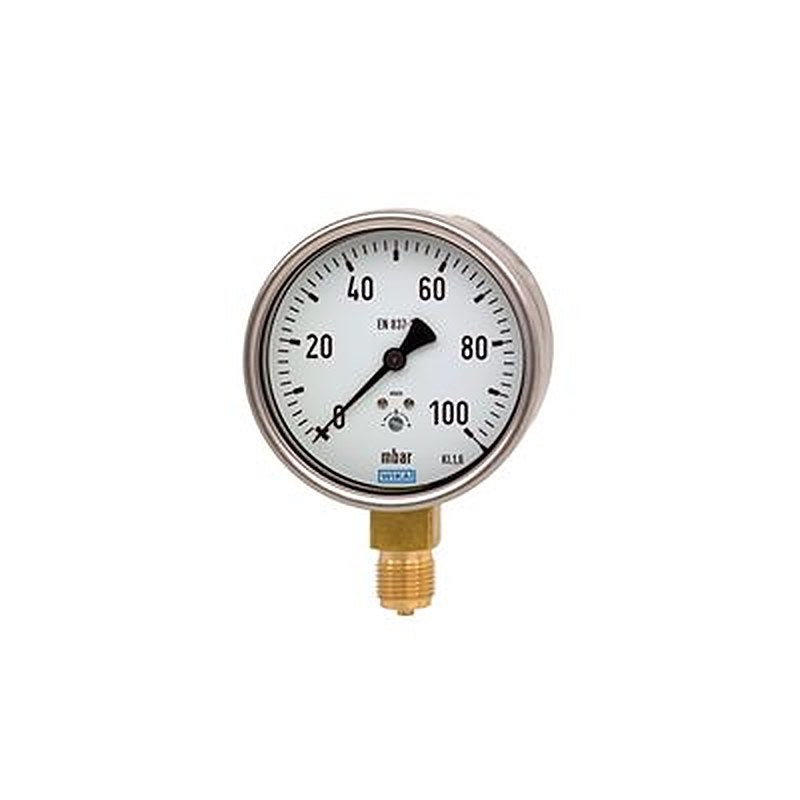 WIKA 1/2 in NPT Threaded Pressure Gauge, 100 mm, 0.06 bar