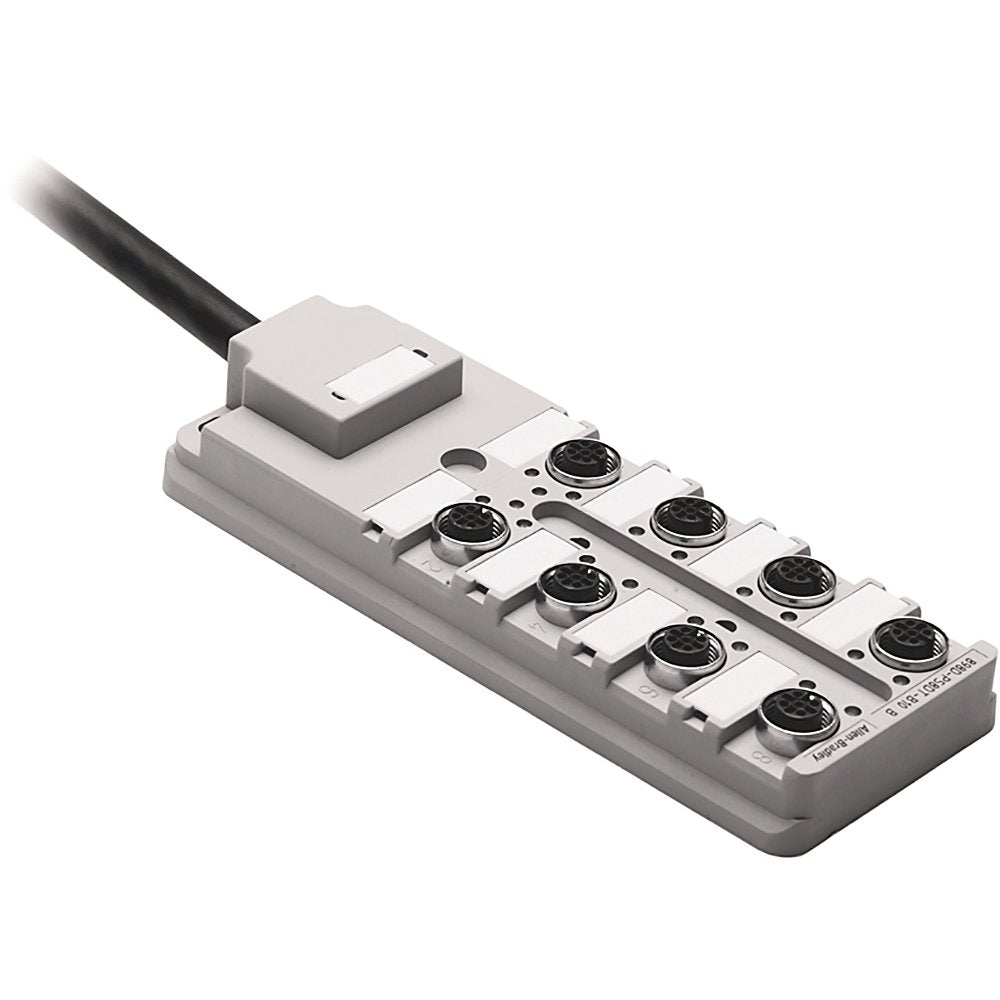 Distribution Box, DC Micro (M12), PNP LEDs, 4 Input Ports, Ports on top of box, PVC Cable, Black, Unshielded, 5m Cable (16.4 ft) Main Connection