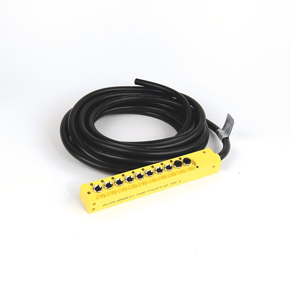 Distribution Box, Pico (M8), PNP LEDs, 10 Input Ports, Ports on top of box, PVC Cable, Yellow, Unshielded, 10m Cable (32.8 ft) Main Connection