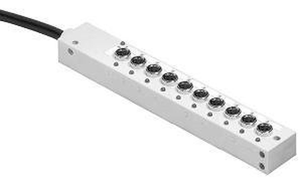 Distribution Box, Pico (M8), No LEDs, 10 Input Ports, Ports on top of box, PVC Cable, Black, Unshielded, 10m Cable (32.8 ft) Main Connection