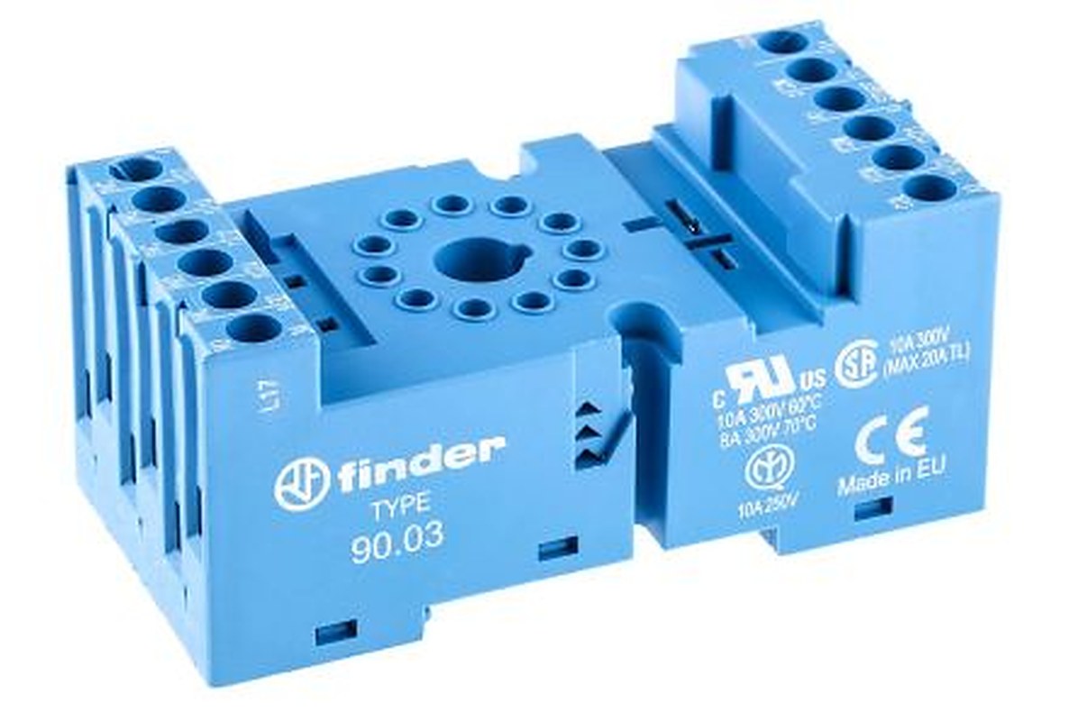 Finder 90 11 Way 250V ac DIN Rail Relay Socket, for use with 60.13 Series Relay