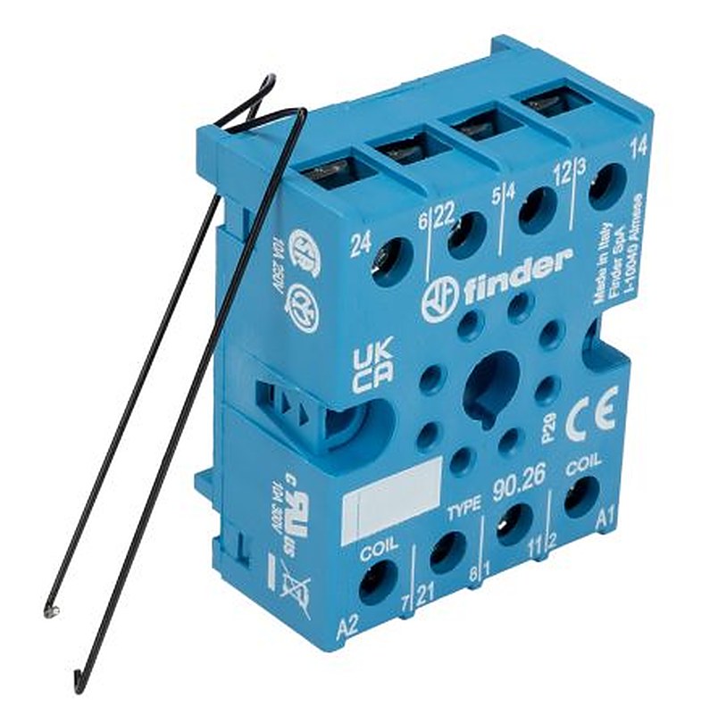 Finder 90 8 Way 250V ac DIN Rail Relay Socket, for use with 60.12