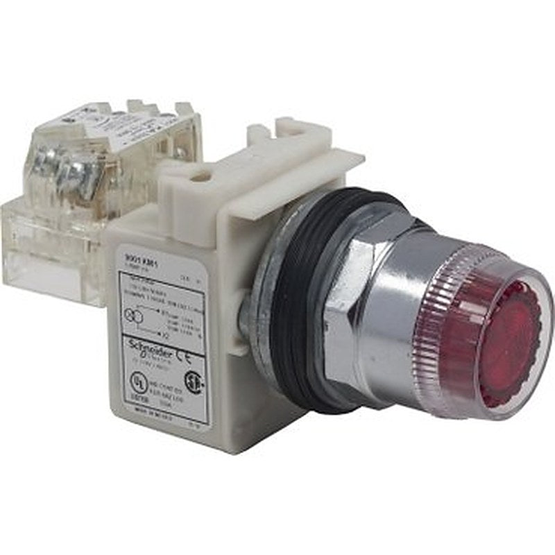 Illuminated push button, Harmony 9001K, metal, plastic guard flush, red, 30mm, spring return, 110...120V, 1 CO (Illuminated push button Harmony 9001K) is a Schneider Electric product. Designed for reliable performance and long service life. Available across Iraq — contact us for pricing and delivery options.