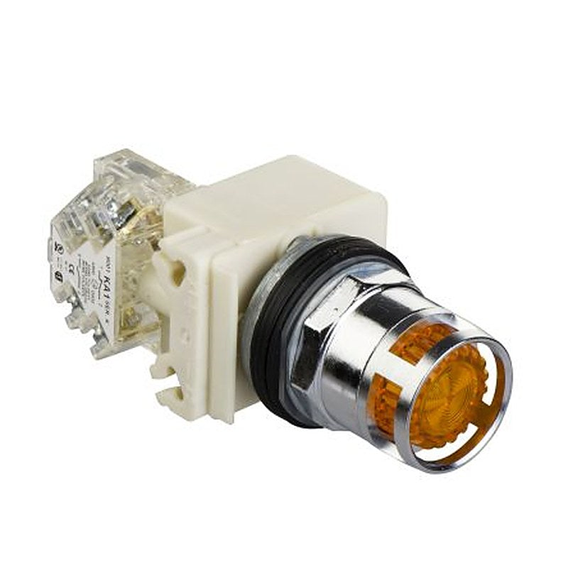 Schneider Electric 9001K Series Illuminated Push Button Switch, Panel Mount, 30 mm Cutout Amber, 1 NO/1 NC, IP66