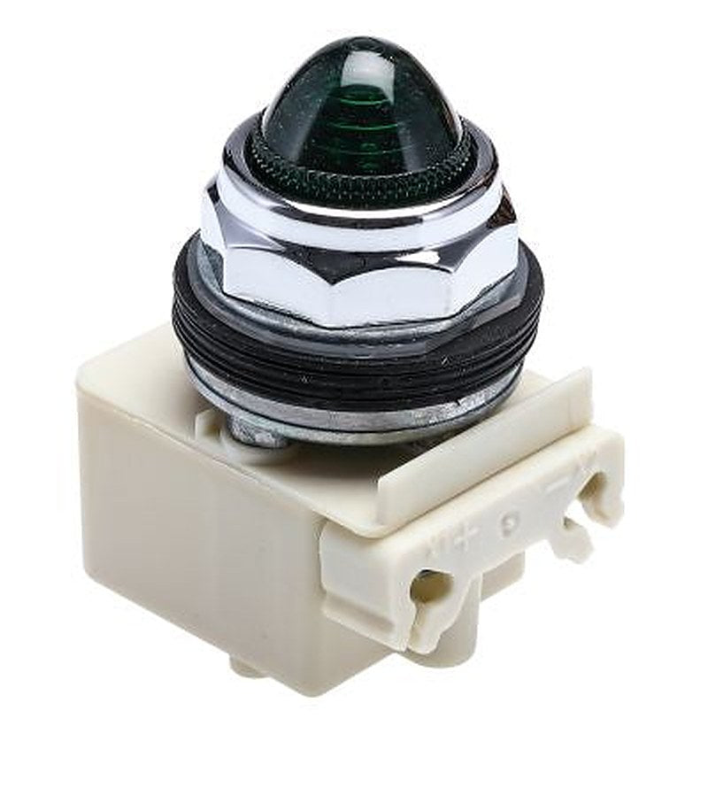 Schneider Electric, Harmony 9001K, Flush Green LED Pilot Light, 30 mm Cutout, IP66, Round, 120V ac/dc