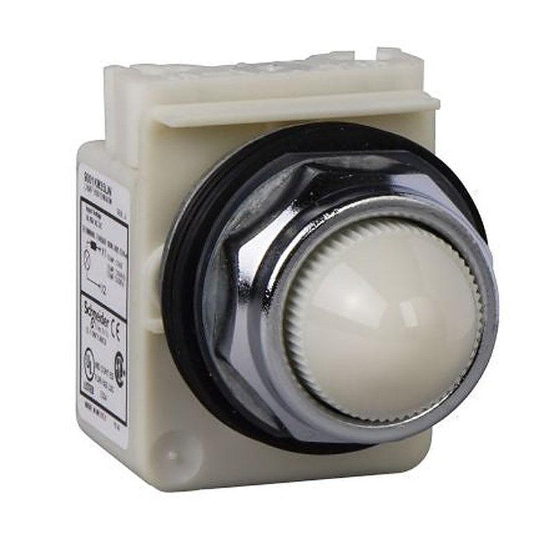 Schneider Electric, Harmony 9001K, Flush White LED Pilot Light, 30 mm Cutout, IP66, Round, 120V ac/dc