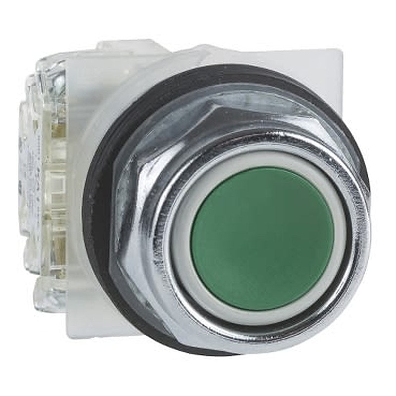 Schneider Electric Harmony 9001K Series Push Button Switch, Spring Return, 30 mm Cutout, 1 NO, Green LED, IP66, 125 V dc