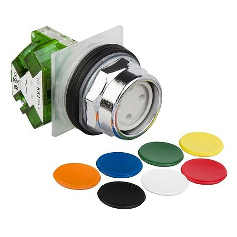 Schneider Electric 9001K Series Push Button Switch, Spring Return, Panel, 30 mm Cutout, 1 NO, IP66 600 V ac