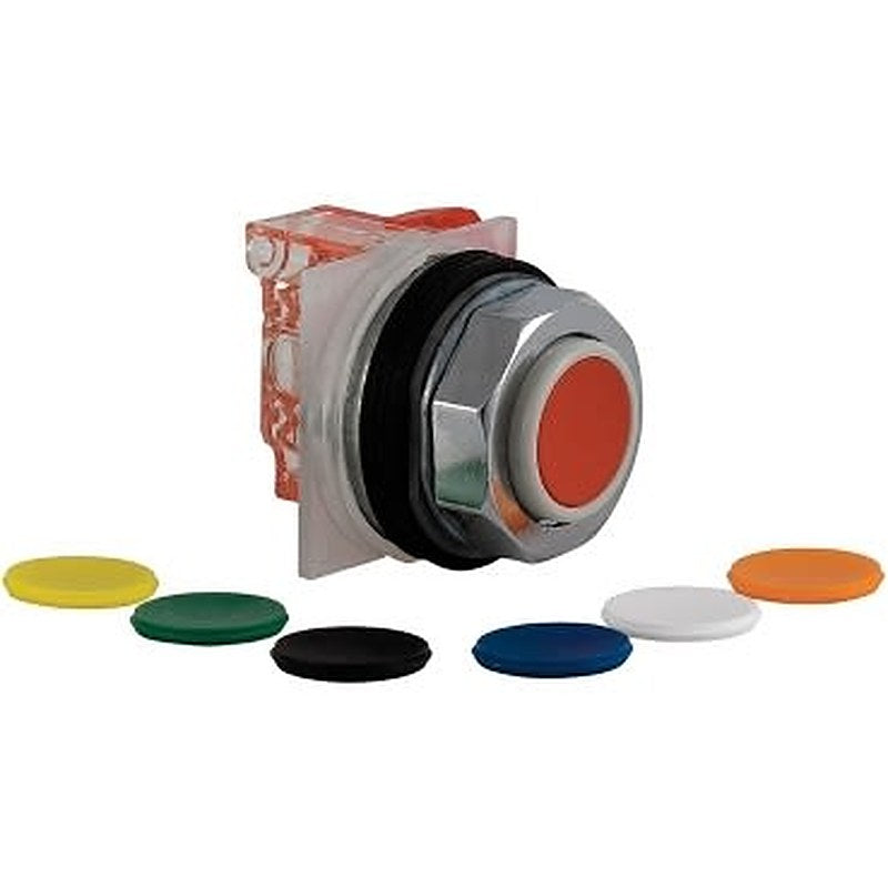 Schneider Electric Harmony 9001K Series Push Button Switch, Spring Return, Panel, 30 mm Cutout, SPST, Black, Blue,