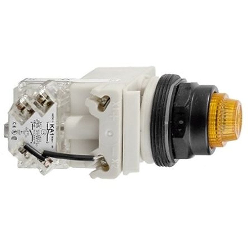 Schneider Electric, 9001K, Panel Mount Amber LED Pilot Light Complete Unit, 30 mm Cutout, IP66, Round, 120V ac/dc