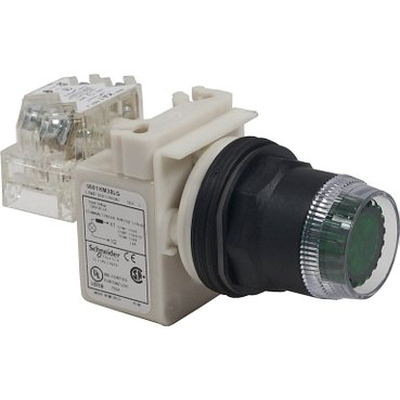 Illuminated push-button, Harmony 9001SK, plastic, plastic guard flush, green, 30mm, spring return, 110-120V, 1 C/O (Illuminated push-button Harmony 9001SK) is a Schneider Electric product. Designed for reliable performance and long service life. Available across Iraq — contact us for pricing and delivery options.