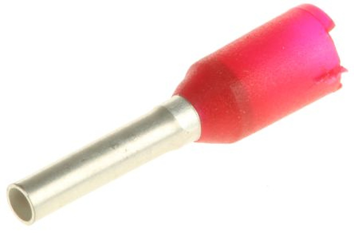 Weidmüller Insulated Crimp Bootlace Ferrule, 8 mm Pin Length, 1.4 mm Pin Diameter, Red to 17 AWG Wire Size