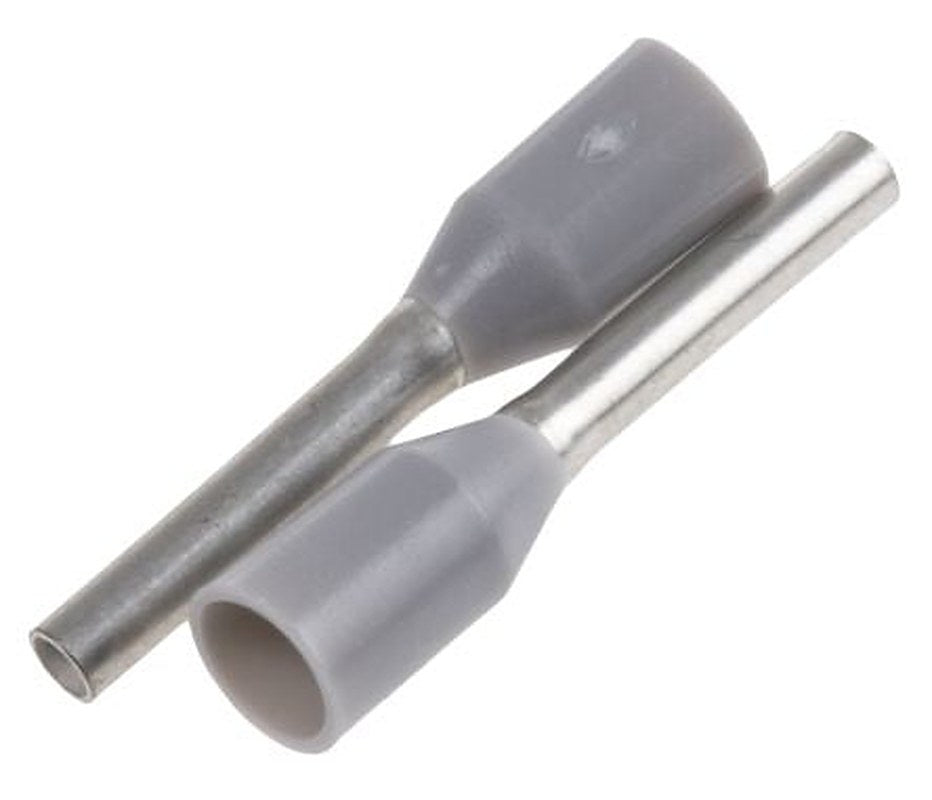 Weidmüller Insulated Crimp Bootlace Ferrule, 8 mm Pin Length, 1.2 mm Pin Diameter, Grey to 18 AWG Wire Size