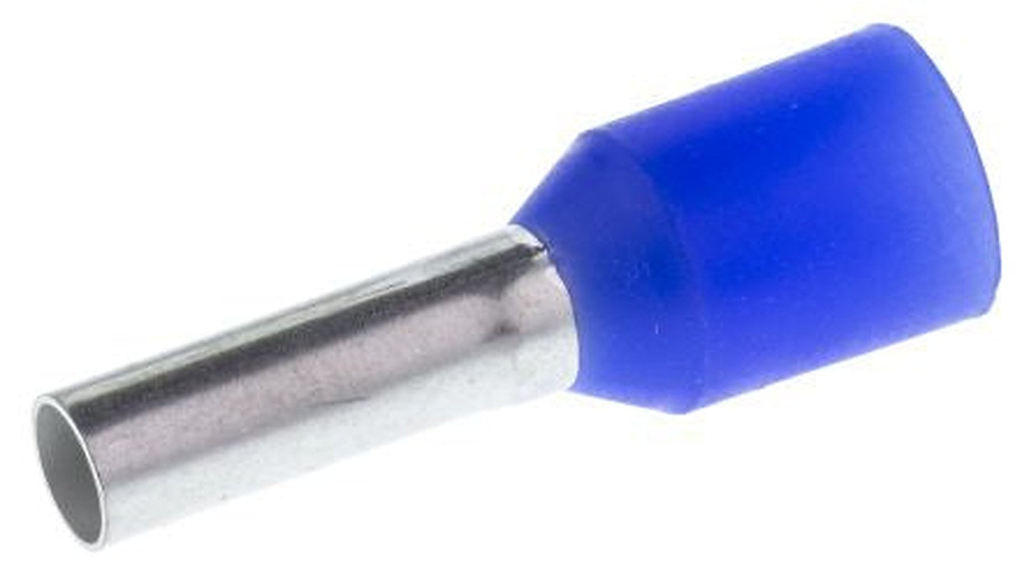 Weidmüller Insulated Crimp Bootlace Ferrule, 8 mm Pin Length, 2.2 mm Pin Diameter, Blue to 14 AWG Wire Size