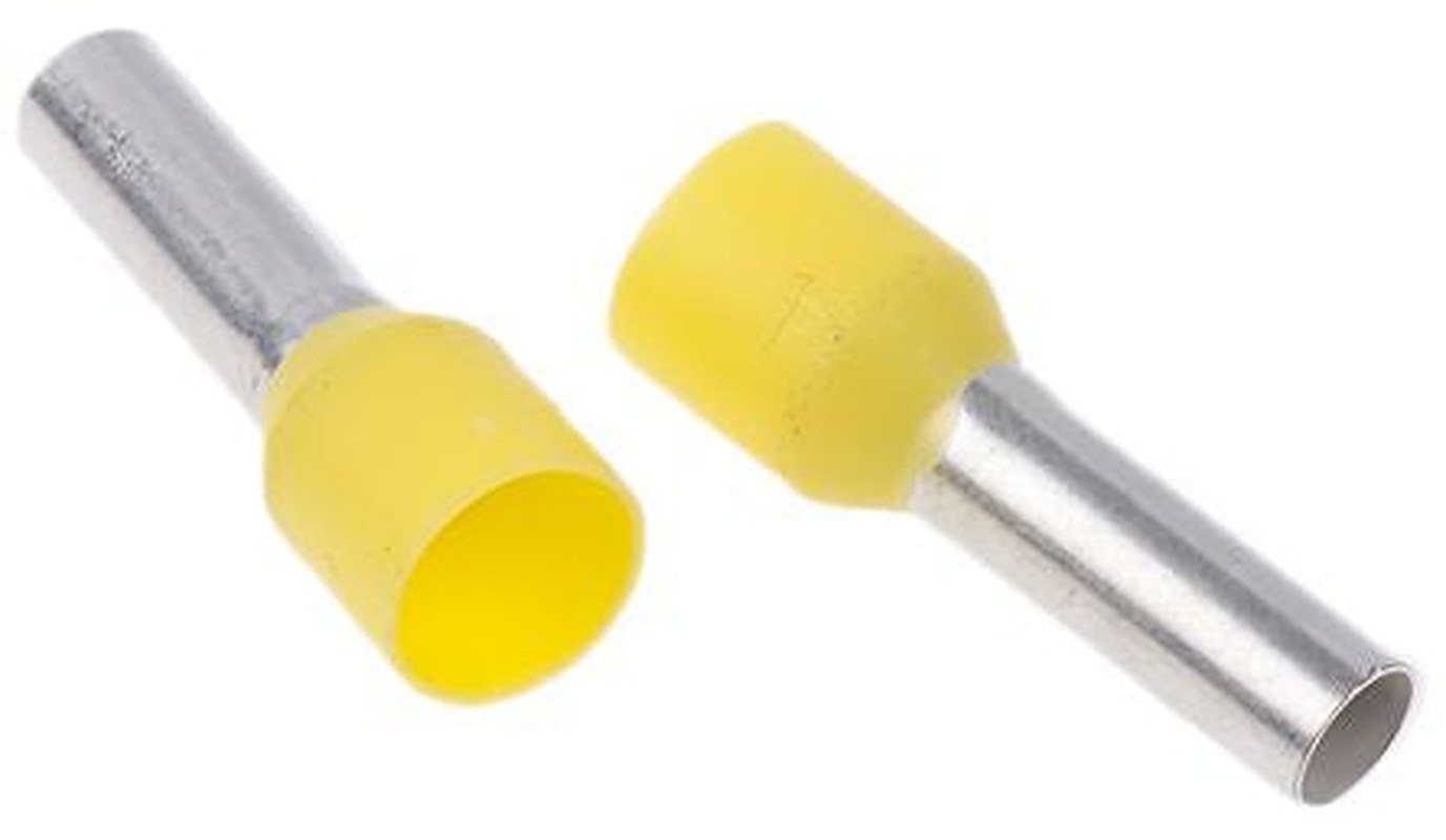 Weidmüller Insulated Crimp Bootlace Ferrule, 12 mm Pin Length, 3.5 mm Pin Diameter, Yellow to 10 AWG Wire Size