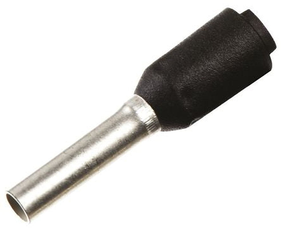 Weidmüller Insulated Crimp Bootlace Ferrule, 8 mm Pin Length, 1.7 mm Pin Diameter, Black to 16 AWG Wire Size