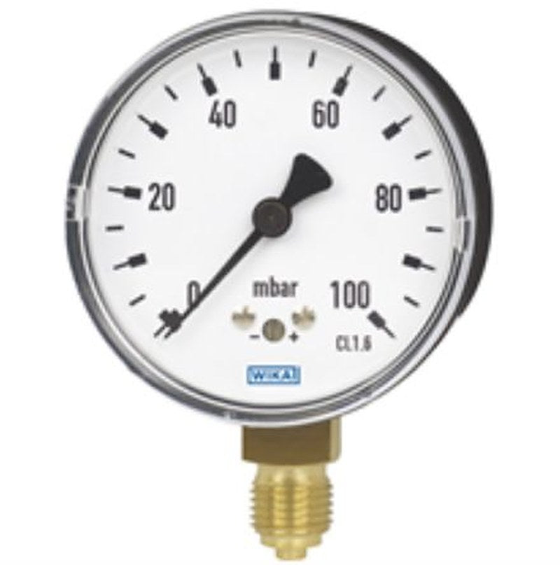 WIKA G 1/4 Threaded Pressure Gauge, 63 mm, 100 mbar