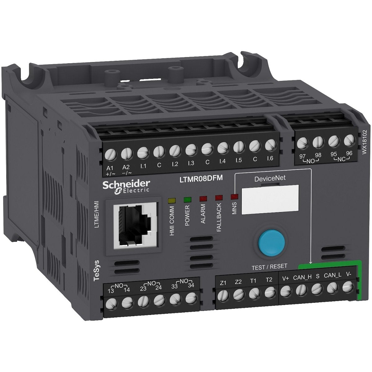 TeSys T Series - DeviceNet Professional range of Schneider Electric motor controllers from the TeSys T series. The motor controllers are available in various current ratings and voltages. The controllers are designed to provide full motor monitoring, control and protection for electrical motors. DIN Rail mount Schneider Electric LTMR08DFM TeSys T is a motor management system that provides full motor monitoring, control, and protection when used with short circuit protection and a contactor. TeSys T manages 