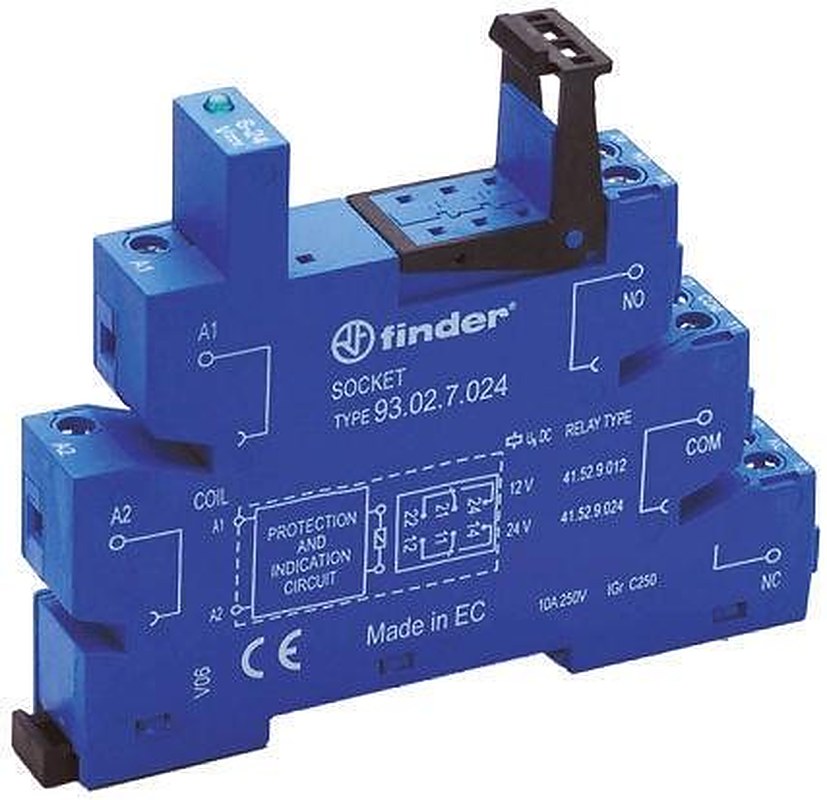 Finder 93 250V ac DIN Rail Relay Socket, for use with 41 Series