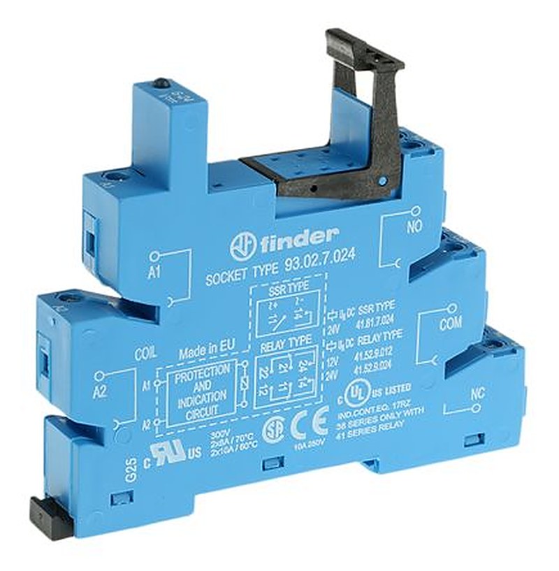 Finder 93 5 Way 24V dc DIN Rail Relay Socket, for use with 38.52 Series Relay, 38.62