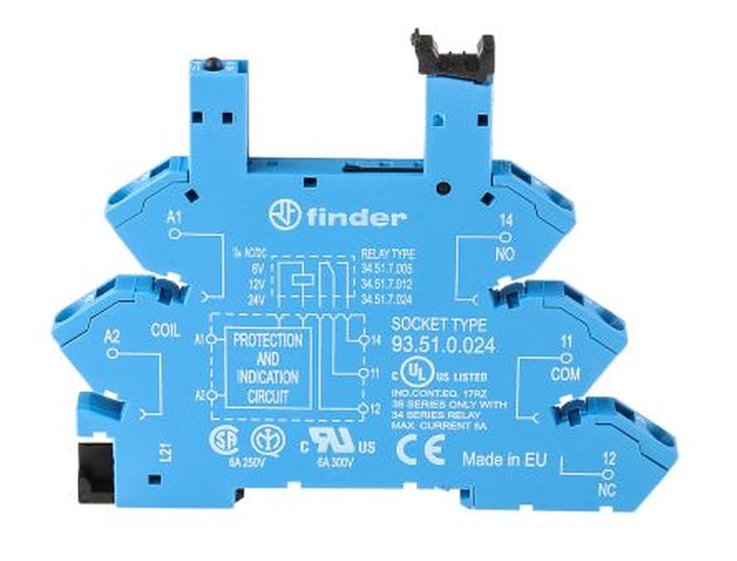 Finder 93 5 Way 12V ac/dc DIN Rail Relay Socket