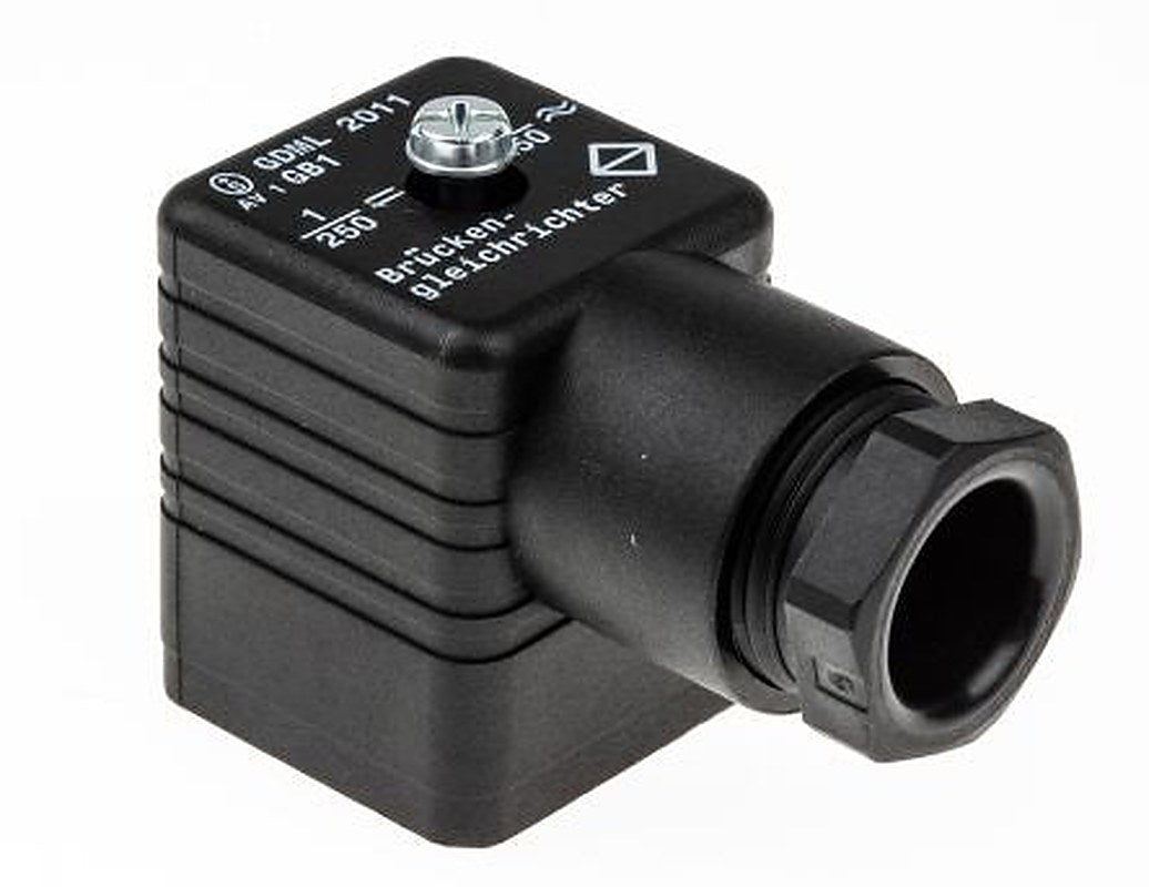 Hirschmann GDML 2+E DIN 43650 A Solenoid Valve Connector Indicator Light, 250V ac/dc Voltage