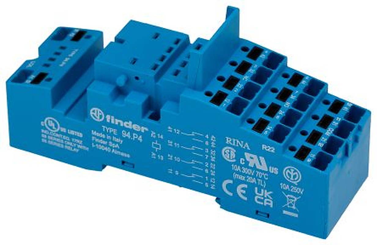 Finder 94 250V ac DIN Rail Relay Socket, for use with 55.32 Relay, 55.34 Relay