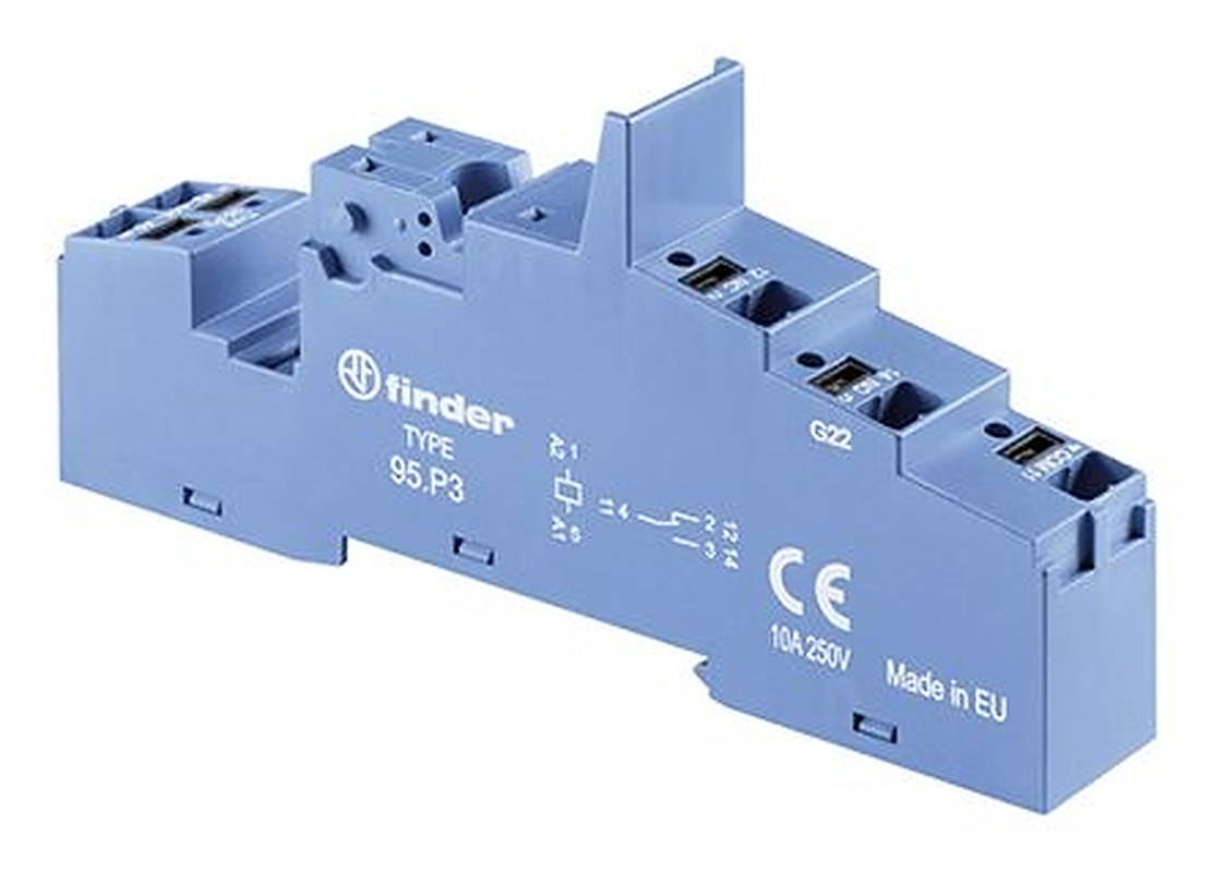 Finder 95 250V ac DIN Rail Relay Socket, for use with 40.31 Relay, 86.30 Timer Module