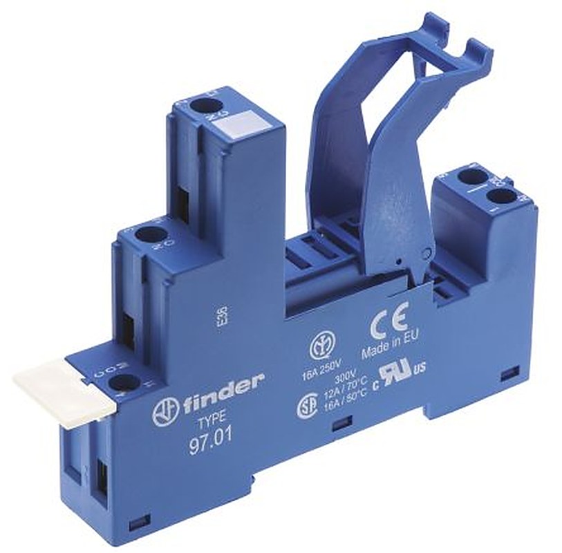 Finder 97 5 Way 250V ac DIN Rail Relay Socket, for use with 46.61 and 46.52 Series Relay