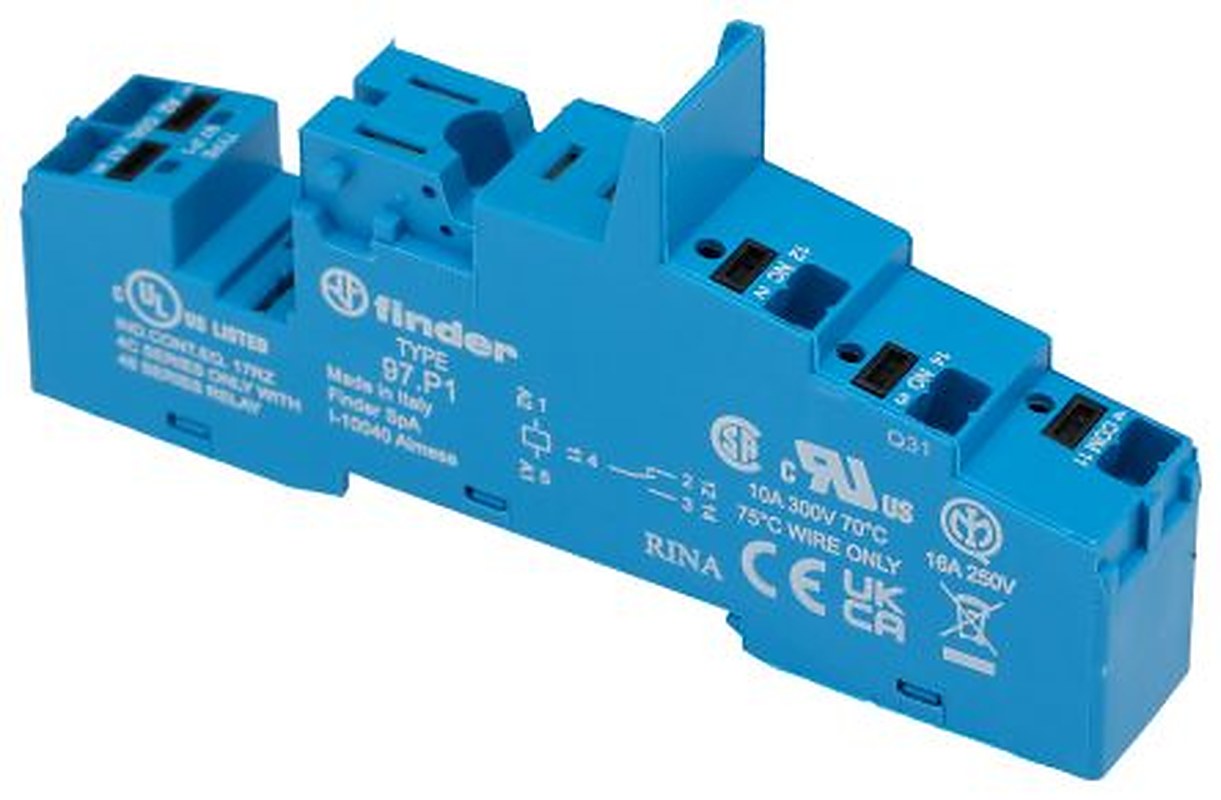 Finder 97 5 Way 250V ac DIN Rail Relay Socket, for use with 46.61 Relay