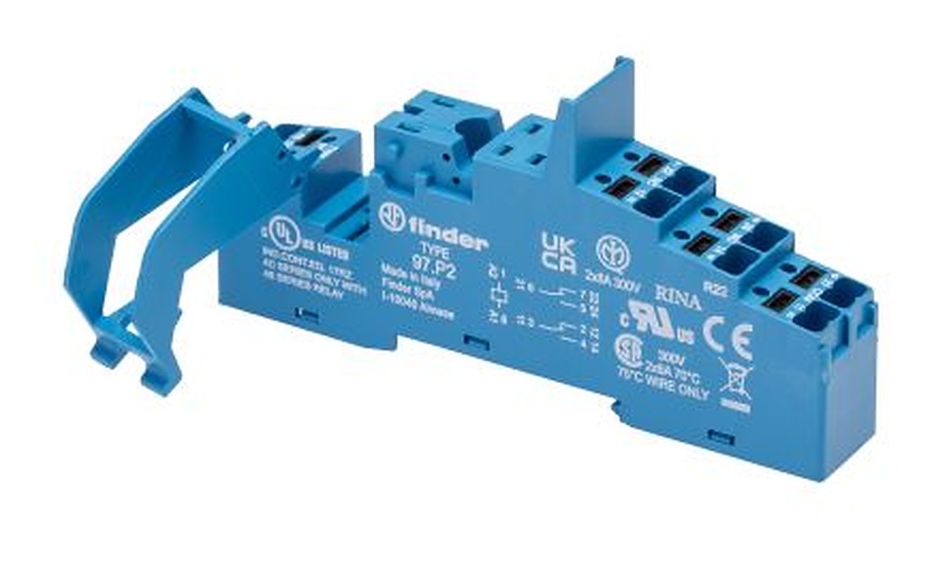 Finder 97 8 Way 250V ac DIN Rail Relay Socket, for use with 46.52 Relay