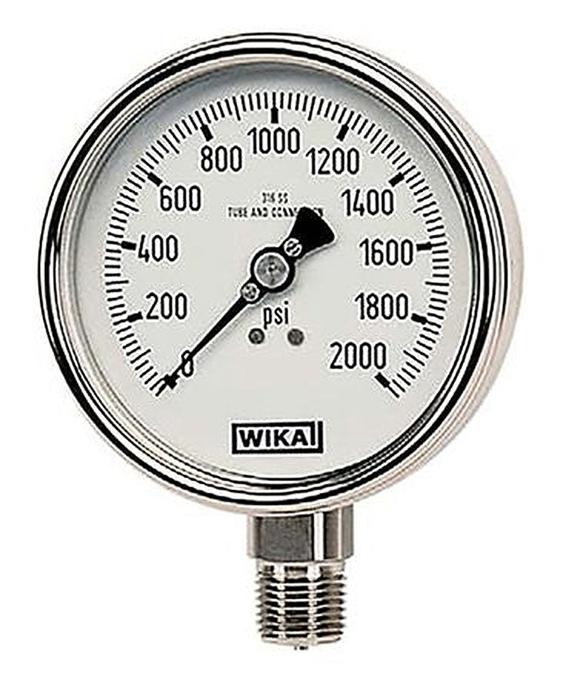 WIKA 1/4 in Threaded Pressure Gauge, 63 mm, 3000 psi, RSCAL