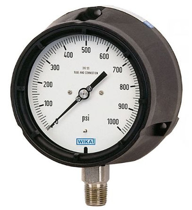 WIKA 1/2 in NPT NPT Pressure Gauge, 4.5 in, 100 psi