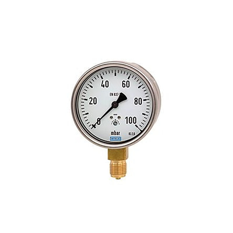 WIKA 1/2 in NPT MNPT Pressure Gauge, 100 mm, 0 bar