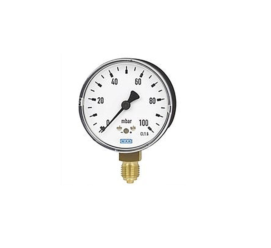 WIKA 1/4 in NPT Threaded Pressure Gauge, 63 mm, 0 bar