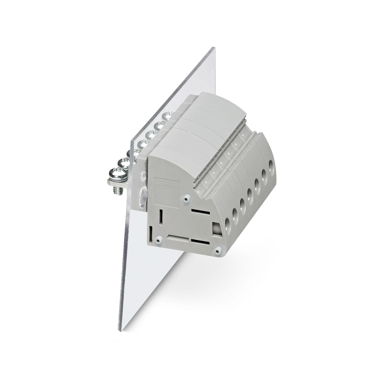 Panel feed-through terminal block, connection method: Screw connection with tension sleeve, Cable lug connection, number of positions: 1, load current: 76 A, cross section: 6 mm 2 - 25 mm 2 , connection direction of the conductor to plug-in direction: -90 °, width: 12.1 mm, color: gray