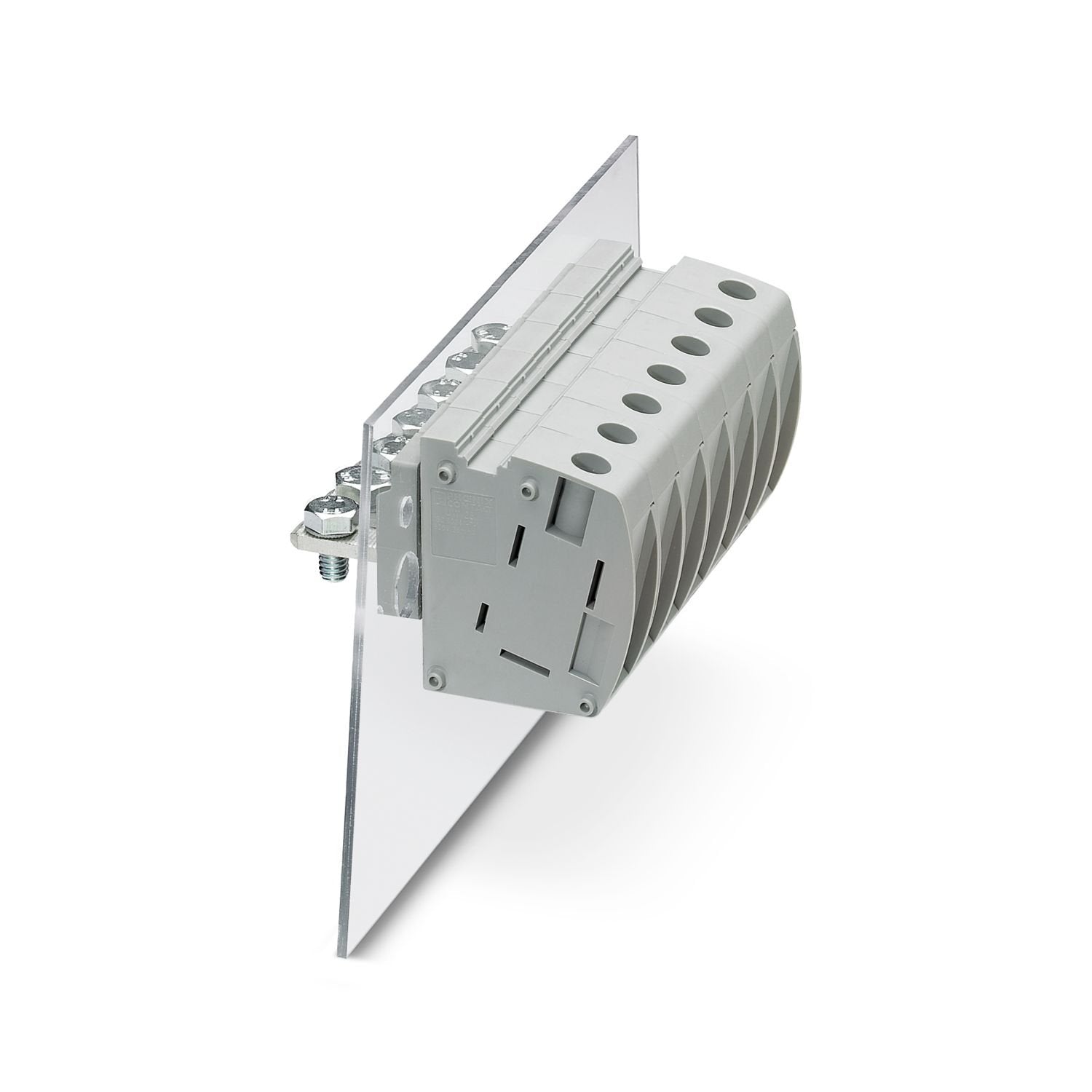Panel feed-through terminal block, connection method: Screw connection with tension sleeve, Cable lug connection, number of positions: 1, load current: 101 A, cross section: 6 mm 2 - 35 mm 2 , connection direction of the conductor to plug-in direction: 0 °, width: 15.1 mm, color: gray