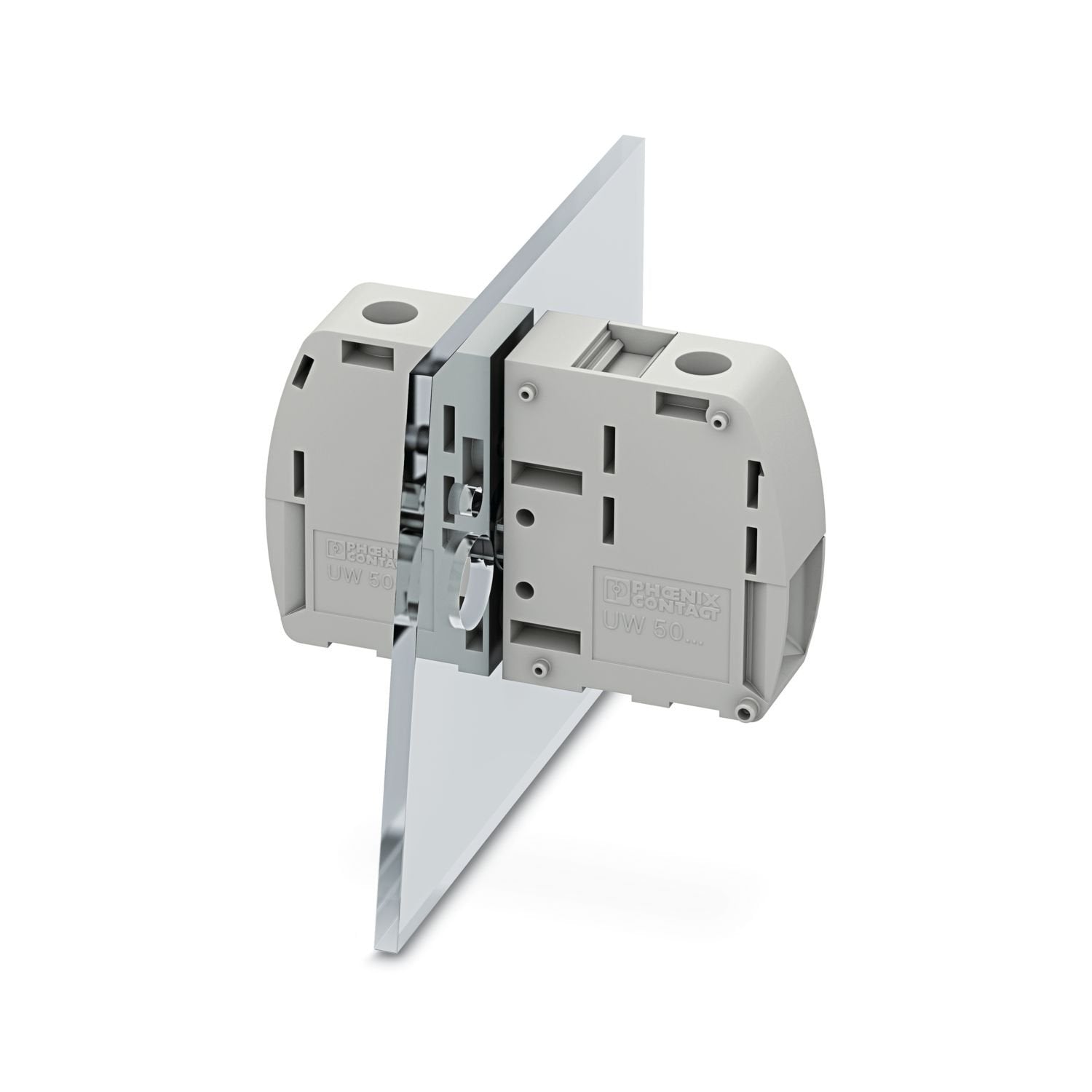 Panel feed-through terminal block, connection method: Screw connection with tension sleeve, Screw connection with tension sleeve, number of positions: 1, load current: 150 A, connection direction of the conductor to plug-in direction: 0 °, width: 18.8 mm, color: gray