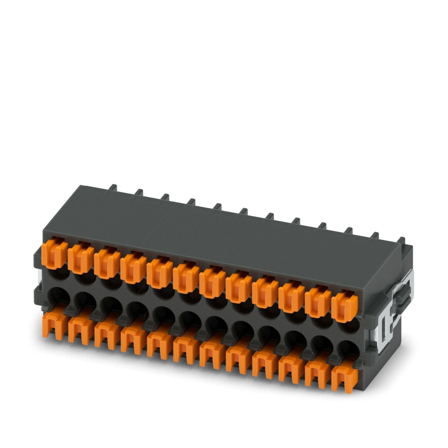 PCB connector, nominal cross section: 0.5 mm 2 , color: black, nominal current: 6 A, rated voltage (III/2): 160 V, contact surface: Au, contact connection type: Socket, number of potentials: 24, number of rows: 2, number of positions: 12, number of connections: 24, product range: DFMC 0,5/..-ST-RF, pitch: 2.54 mm, connection method: Push-in spring connection, conductor/PCB connection direction: 0 °, plug-in system: COMBICON DFMC 0,5, locking: Snap-in locking, mounting method: Latching flange, type of packag