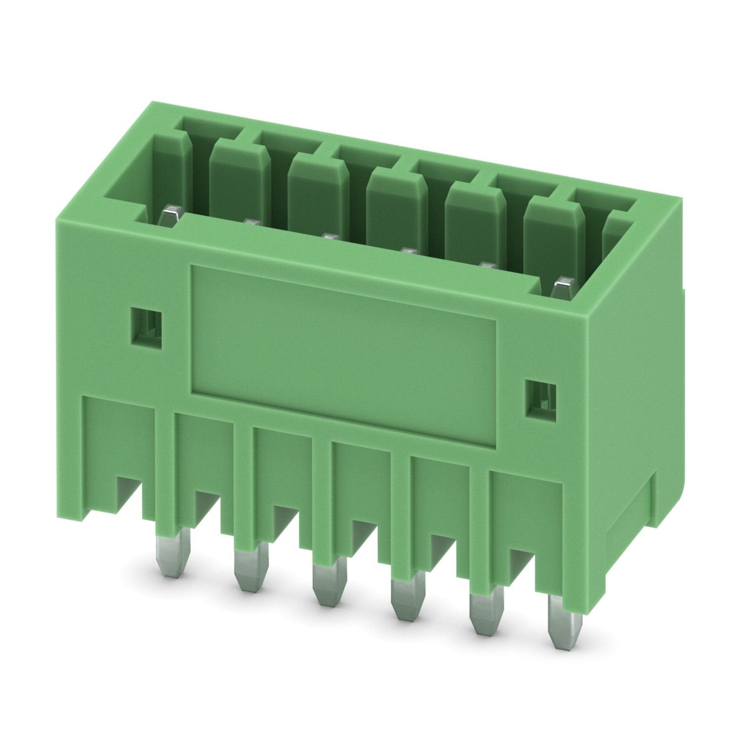 PCB headers, nominal cross section: 0.5 mm 2 , color: green, nominal current: 4 A, rated voltage (III/2): 160 V, contact surface: Sn, contact connection type: Pin, number of potentials: 6, number of rows: 1, number of positions: 6, number of connections: 6, product range: MCV 0,5/..-G, pitch: 2.5 mm, mounting: Wave soldering, pin layout: Linear pinning, solder pin [P]: 3.5 mm, number of solder pins per potential: 1, plug-in system: COMBICON FK-MC 0,5, Pin connector pattern alignment: Standard, locking: with