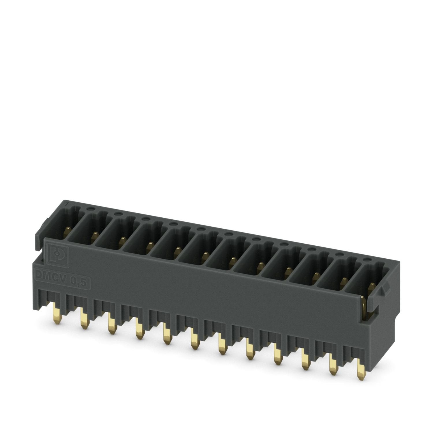 PCB headers, nominal cross section: 0.5 mm 2 , color: black, nominal current: 6 A, rated voltage (III/2): 160 V, contact surface: Au, contact connection type: Pin, number of potentials: 24, number of rows: 2, number of positions: 12, number of connections: 24, product range: DMCV 0,5/..-G1-THR, pitch: 2.54 mm, mounting: THR soldering / wave soldering, pin layout: Linear pinning, solder pin [P]: 2 mm, number of solder pins per potential: 1, plug-in system: COMBICON DFMC 0,5, Pin connector pattern alignment: 