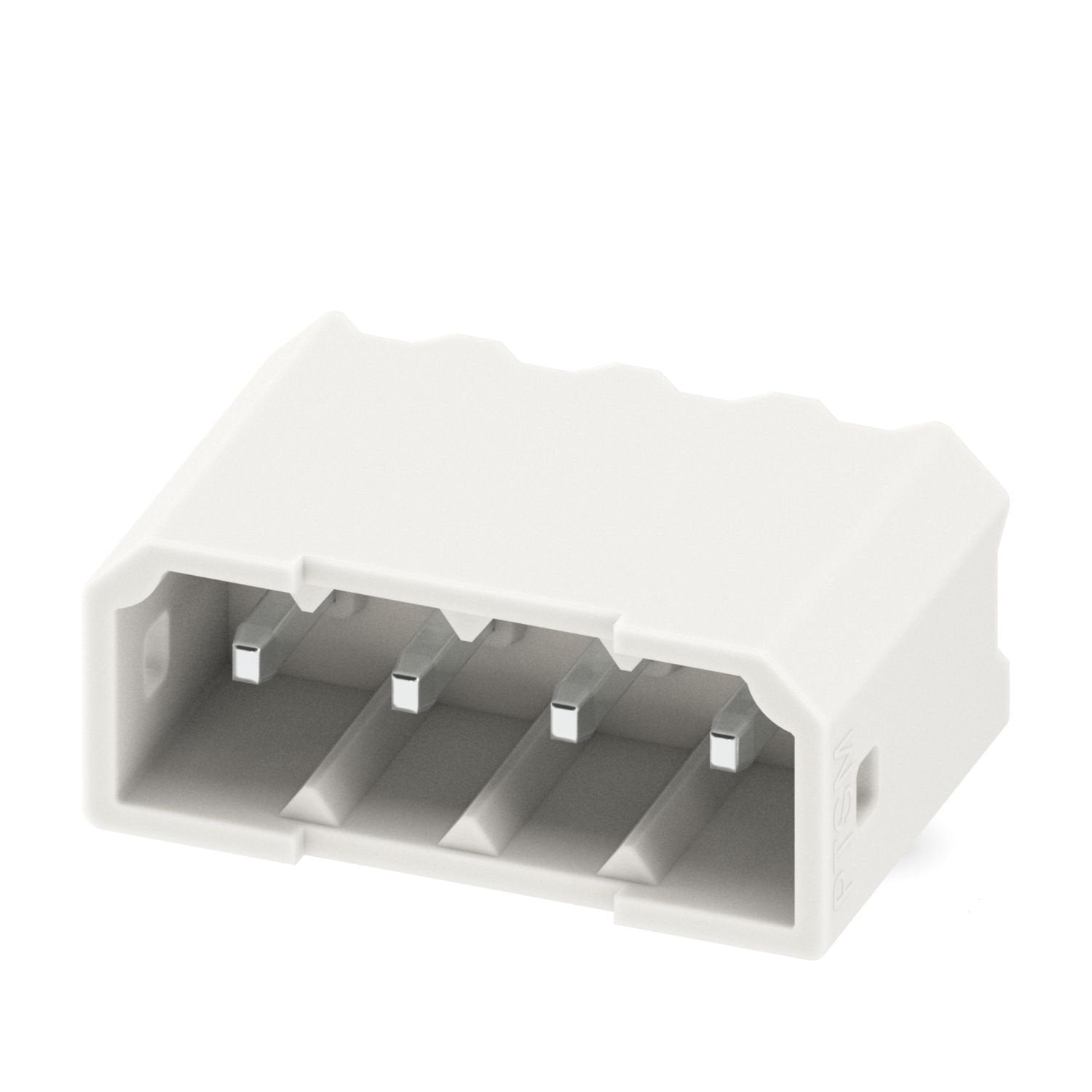 PCB headers, nominal cross section: 0.5 mm 2 , color: signal white, nominal current: 6 A, rated voltage (III/2): 160 V, contact surface: Sn, contact connection type: Pin, number of potentials: 4, number of rows: 1, number of positions: 4, number of connections: 4, product range: PTSM 0,5/..-HH-THR WH, pitch: 2.5 mm, mounting: THR soldering / wave soldering, pin layout: Linear pinning, solder pin [P]: 2.1 mm, number of solder pins per potential: 1, plug-in system: COMBICON PTSM, Pin connector pattern alignme
