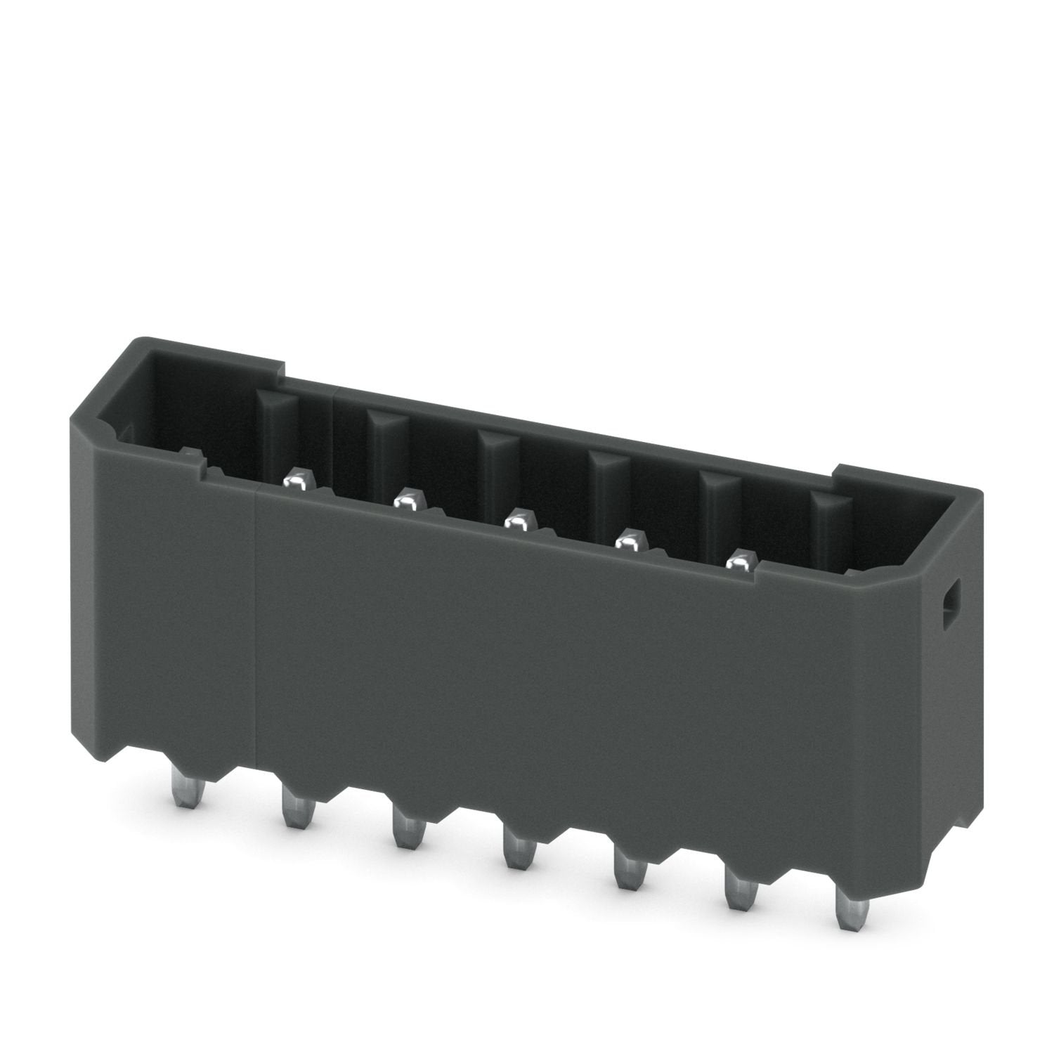 PCB headers, nominal cross section: 0.5 mm 2 , color: black, nominal current: 6 A, rated voltage (III/2): 160 V, contact surface: Sn, contact connection type: Pin, number of potentials: 7, number of rows: 1, number of positions: 7, number of connections: 7, product range: PTSM 0,5/..-HV-THR, pitch: 2.5 mm, mounting: THR soldering / wave soldering, pin layout: Linear pinning, solder pin [P]: 2 mm, number of solder pins per potential: 1, plug-in system: COMBICON PTSM, Pin connector pattern alignment: Standard